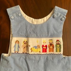 24m Three Sisters light blue smocked Christmas longall.